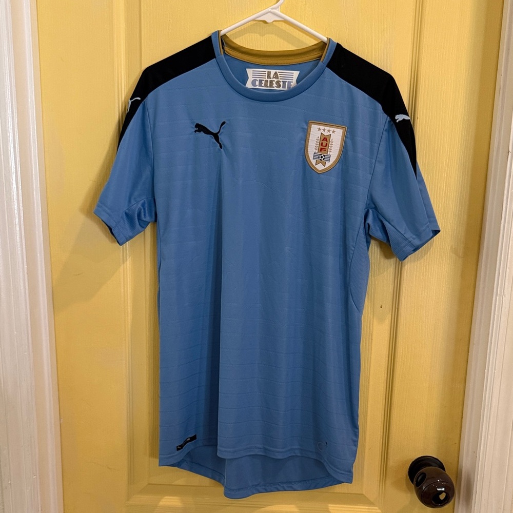 Puma Uruguay Light Blue Soccer Jersey with Black Accents
